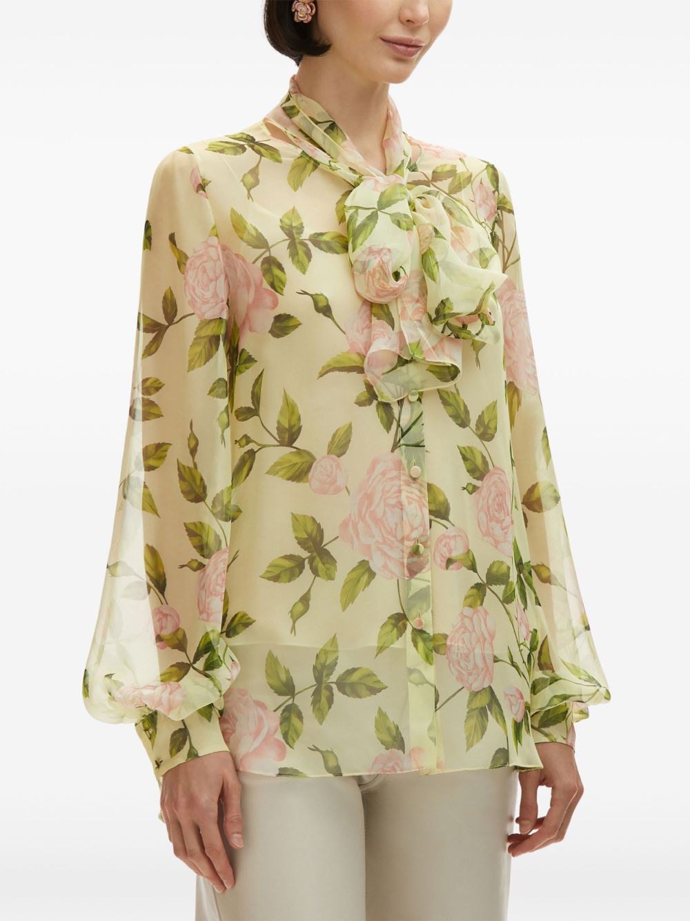 OSCAR DE LA RENTA ENGLISH ROSE SILK CHIFFON BLOUSE