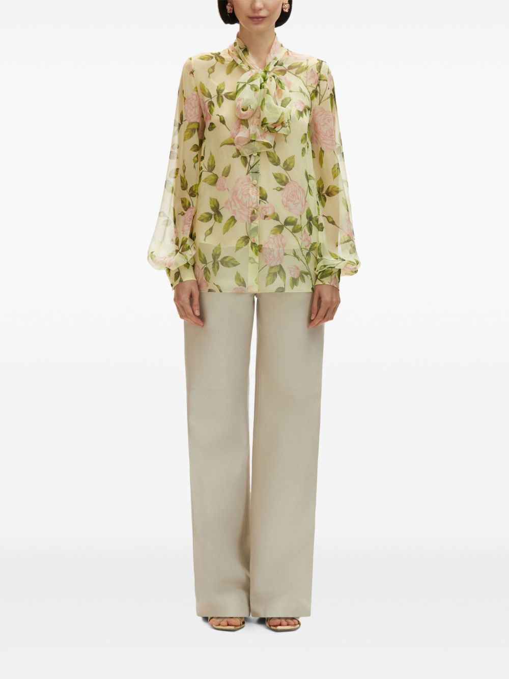 OSCAR DE LA RENTA ENGLISH ROSE SILK CHIFFON BLOUSE