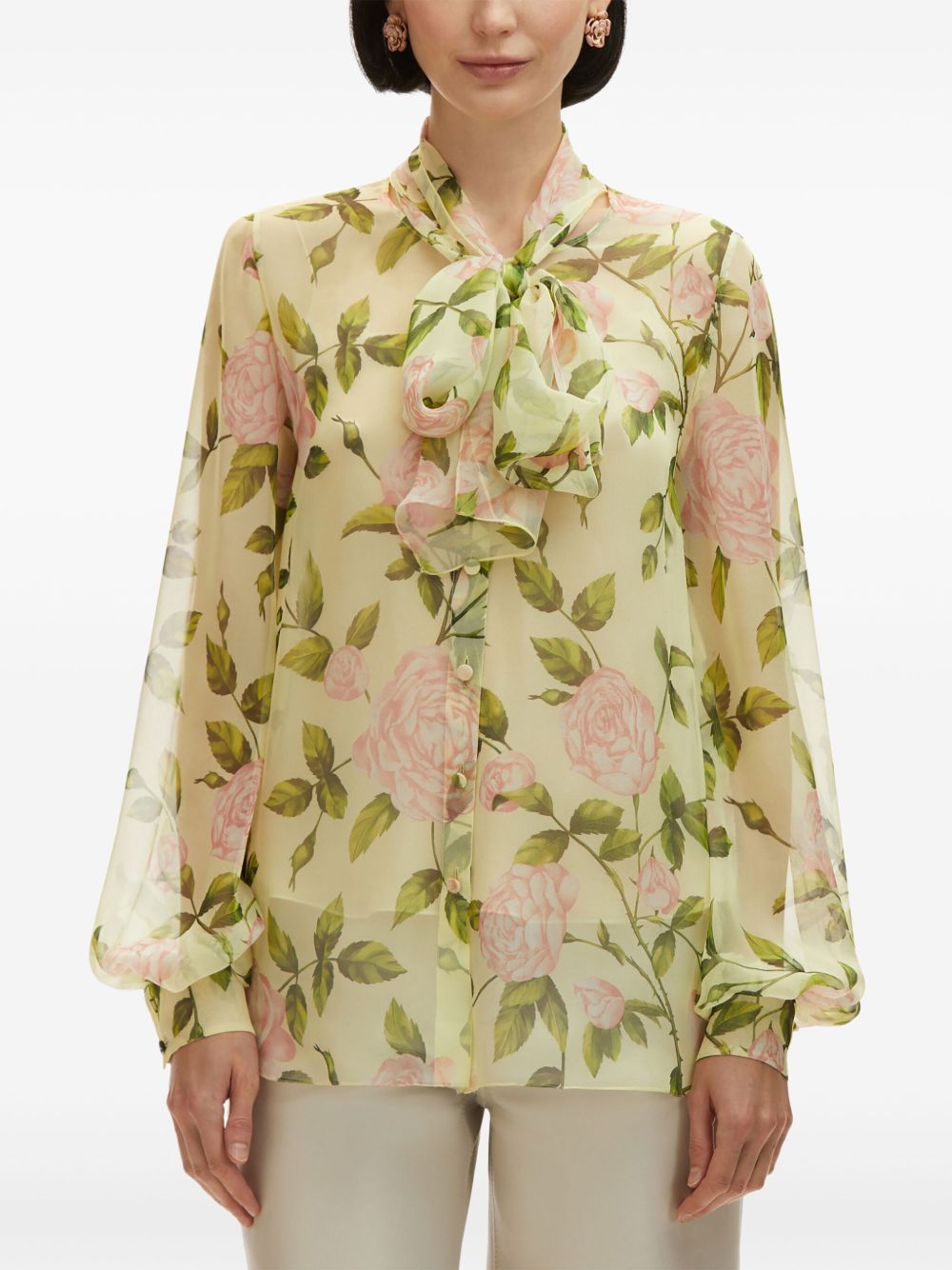 OSCAR DE LA RENTA ENGLISH ROSE SILK CHIFFON BLOUSE