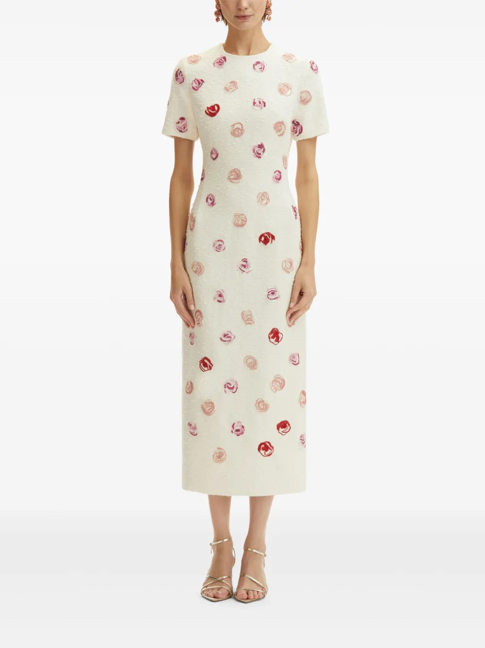 Oscar de la Renta Tweed midi-jurk met geborduurde roos - Wit