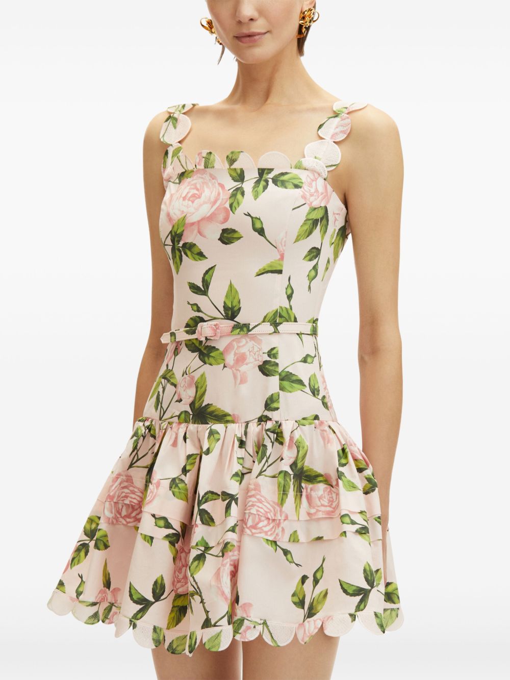 OSCAR DE LA RENTA ROSE-PRINT POPLIN MINI DRESS