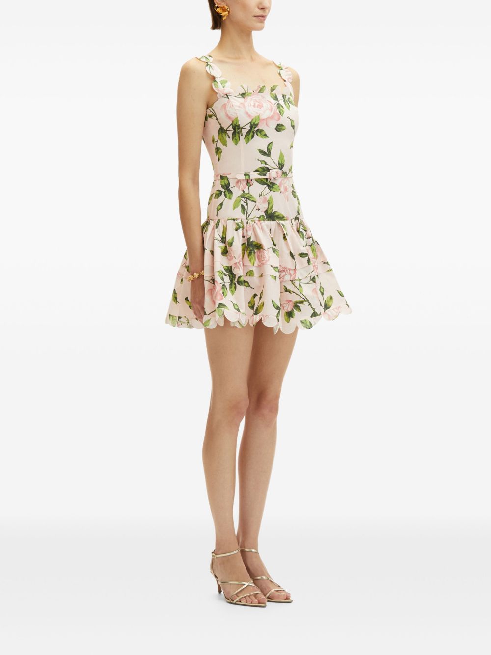 OSCAR DE LA RENTA ROSE-PRINT POPLIN MINI DRESS