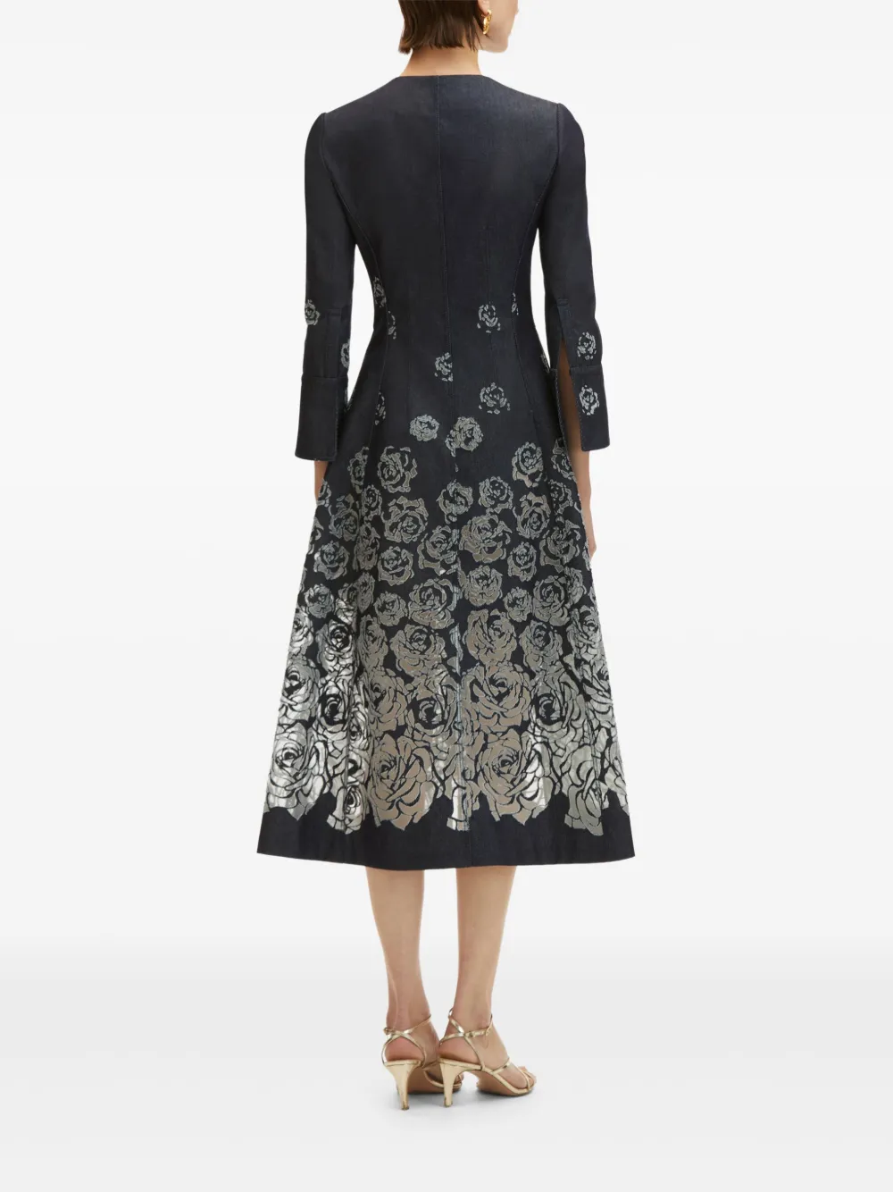 Oscar de la Renta Midi-jurk met rozenpatroon en devoré-effect Grijs