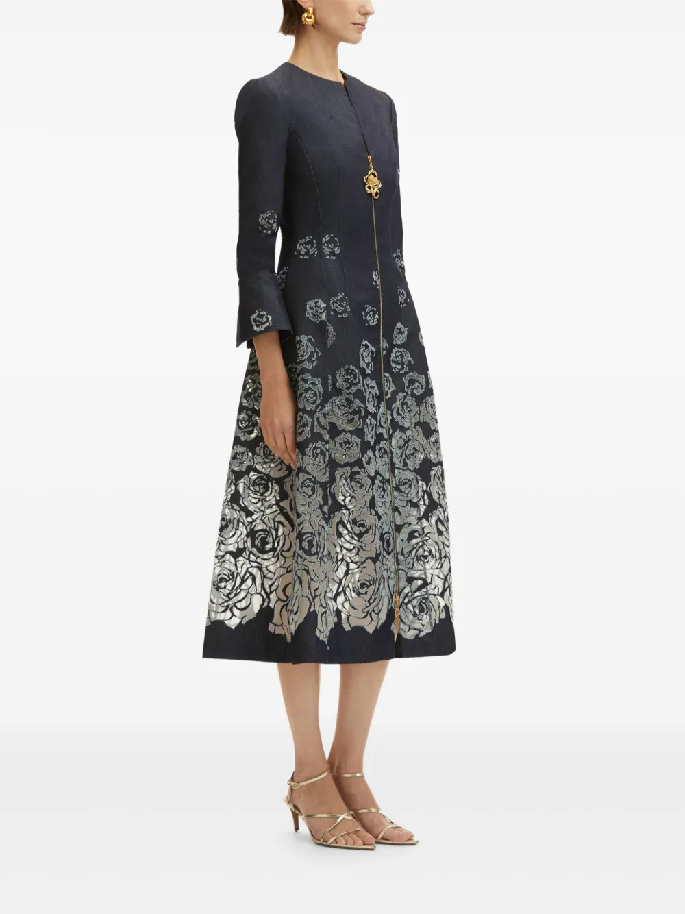 Oscar de la Renta Midi-jurk met rozenpatroon en devoré-effect Grijs
