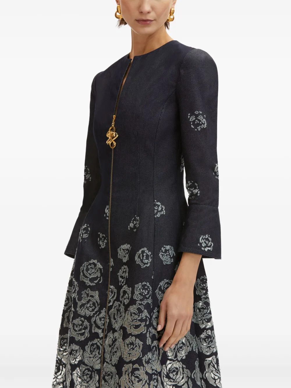 Oscar de la Renta Midi-jurk met rozenpatroon en devoré-effect Grijs