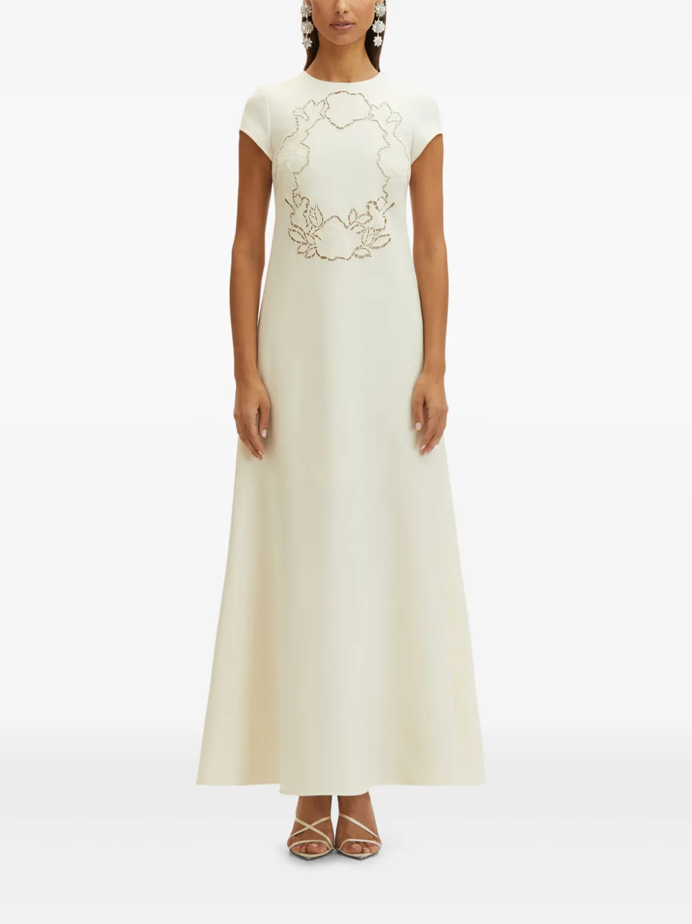 Oscar de la Renta Maxi-jurk met roospatroon en uitgesneden details - Wit