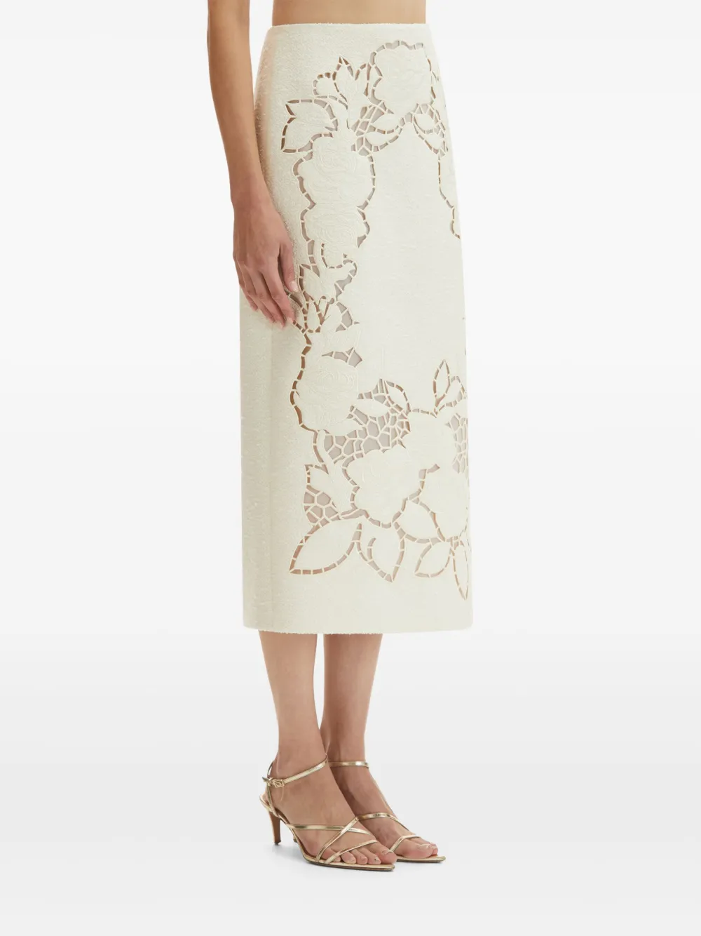 OSCAR DE LA RENTA ROSE CUT-OUT TWEED SKIRT