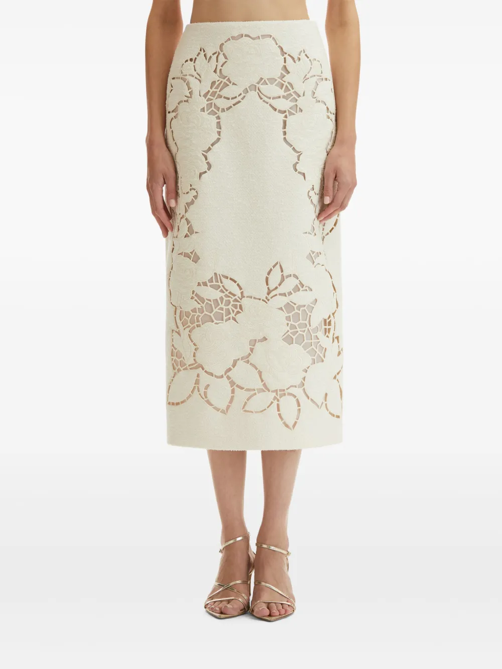 OSCAR DE LA RENTA ROSE CUT-OUT TWEED SKIRT