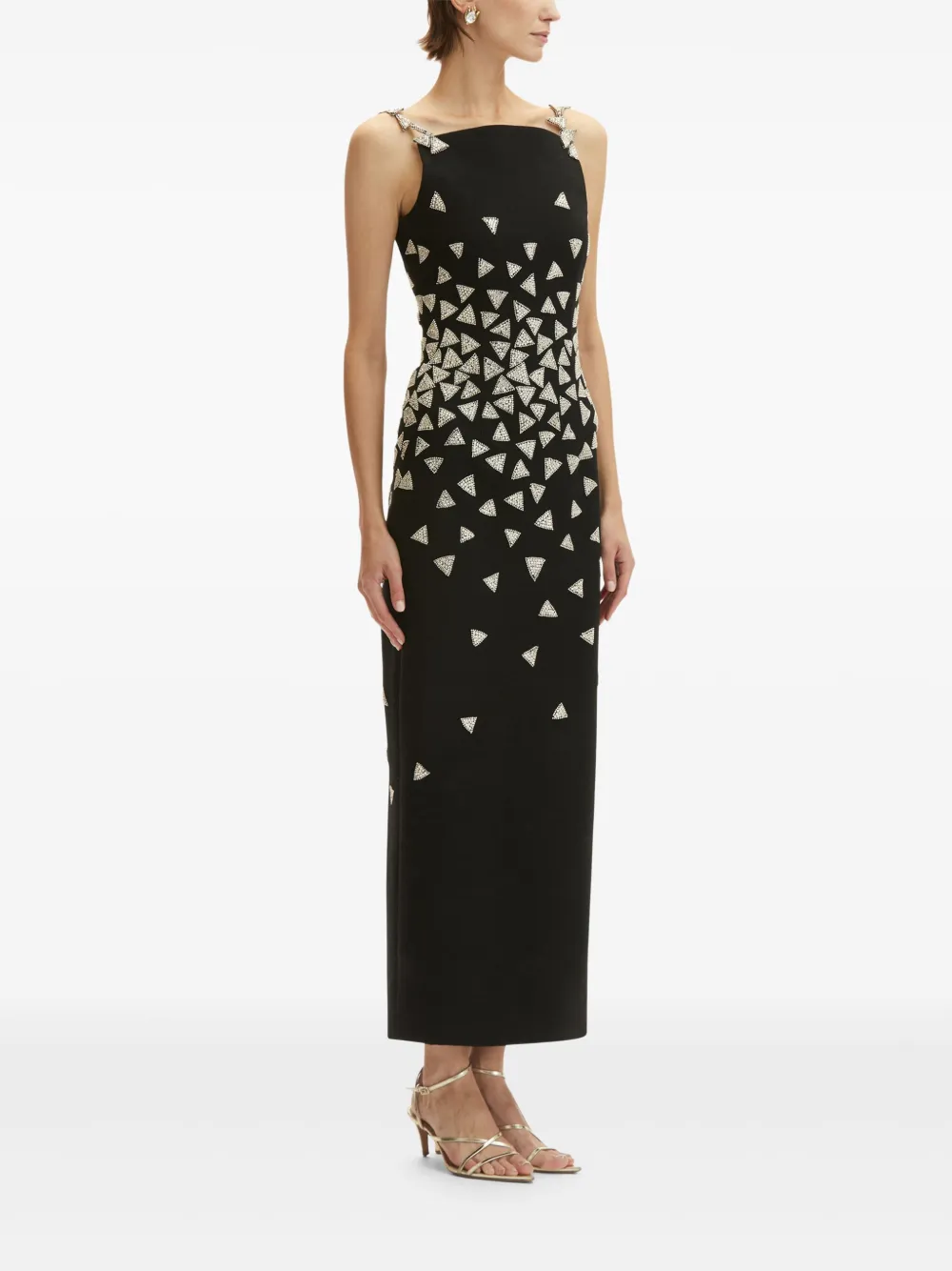 Oscar De La Renta Crystal Triangle Embellished Cocktail Dress In 黑色