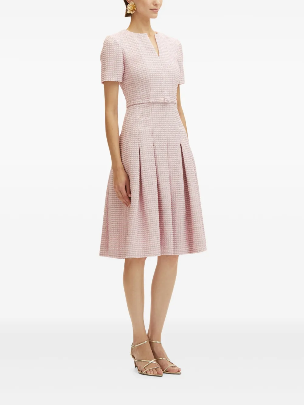 Oscar de la Renta Geruite tweed midi-jurk Roze