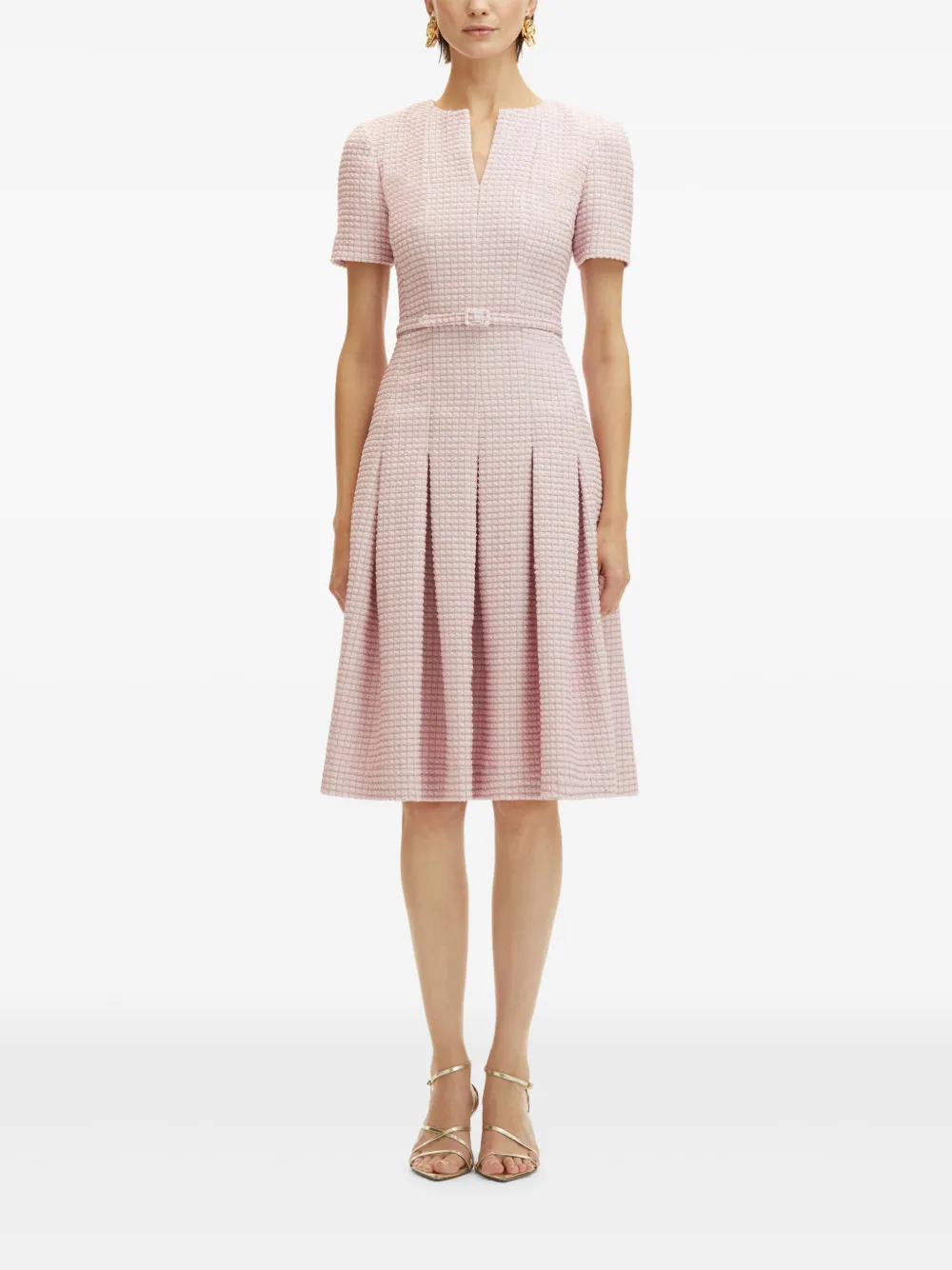 Oscar de la Renta Geruite tweed midi-jurk - Roze