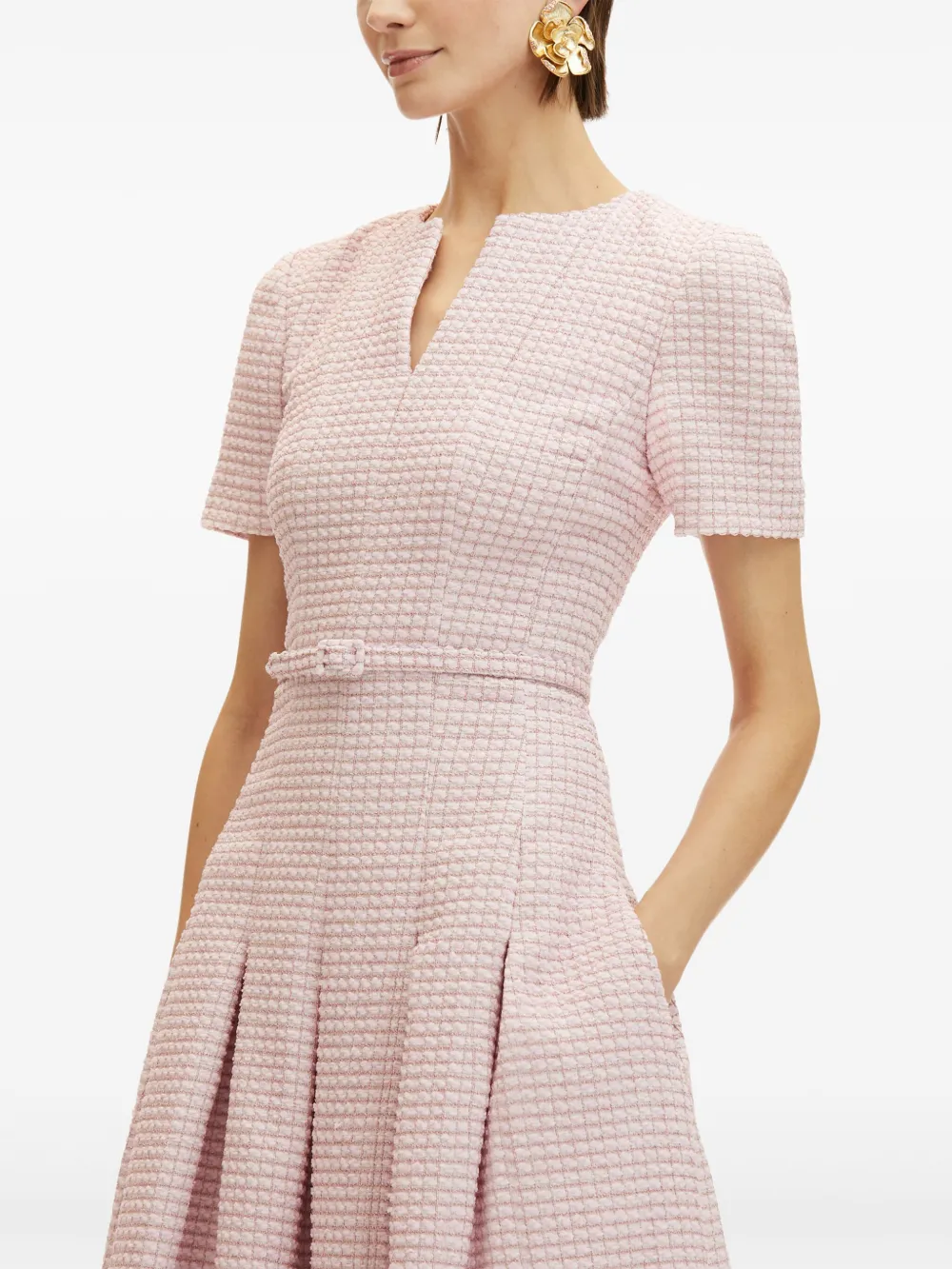Oscar de la Renta Geruite tweed midi-jurk Roze