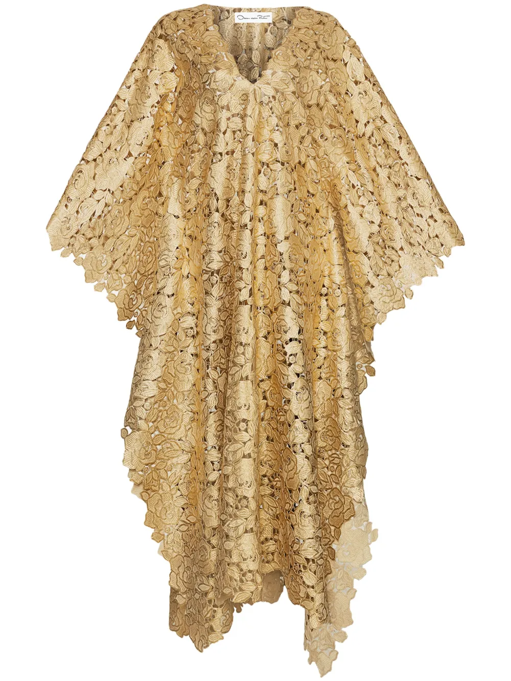 foiled guipure-lace kaftan dress