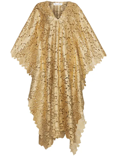 Oscar de la Renta foiled guipure-lace kaftan dress