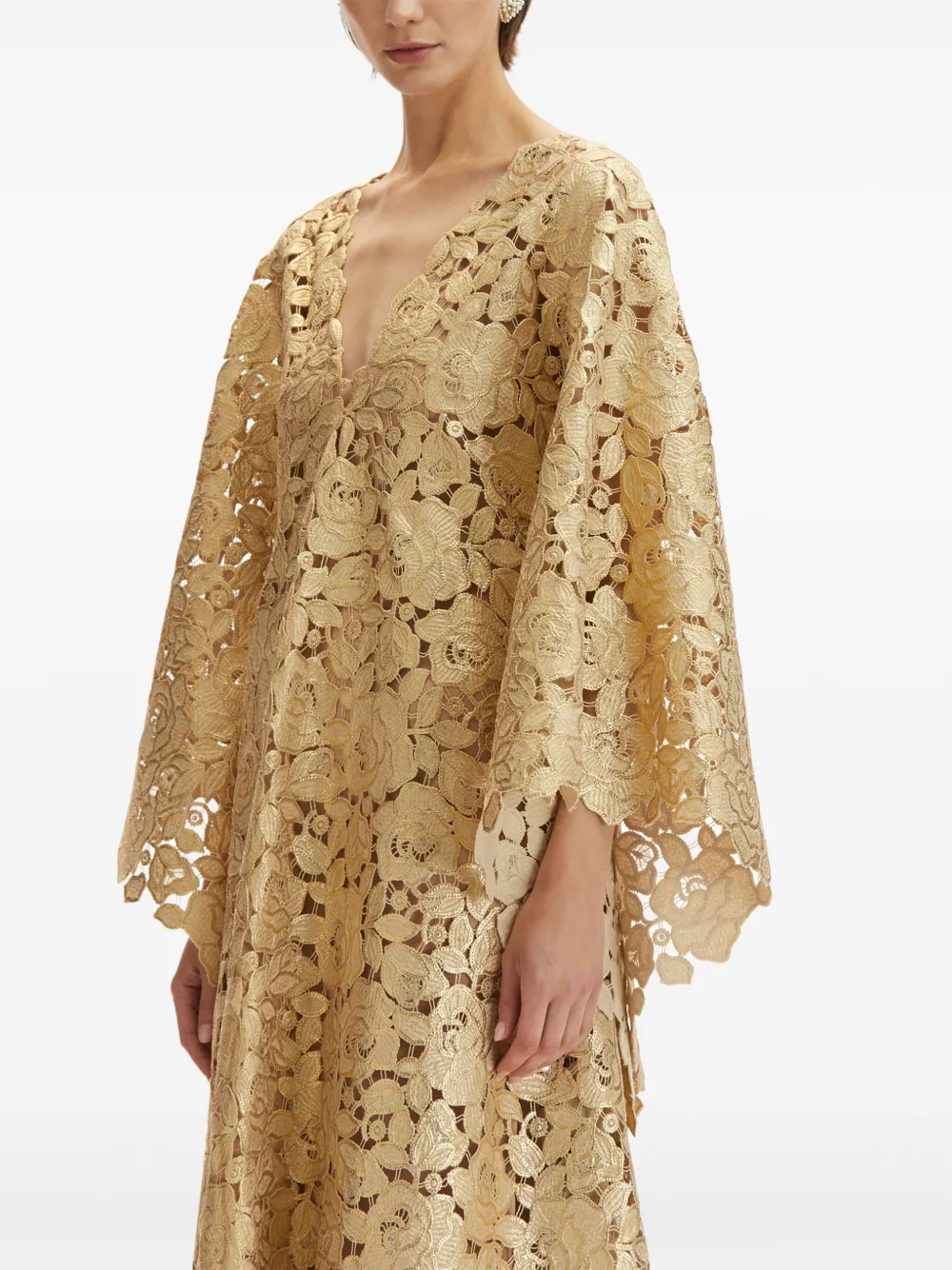Oscar de la Renta Foiled tuniek met kant Goud