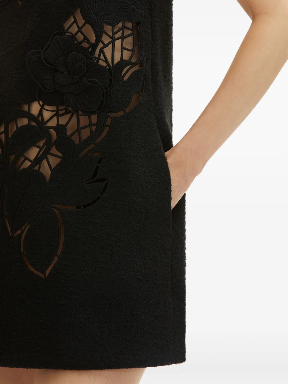 Shop Oscar De La Renta Rose-motif Cut-out Mini Dress In Black