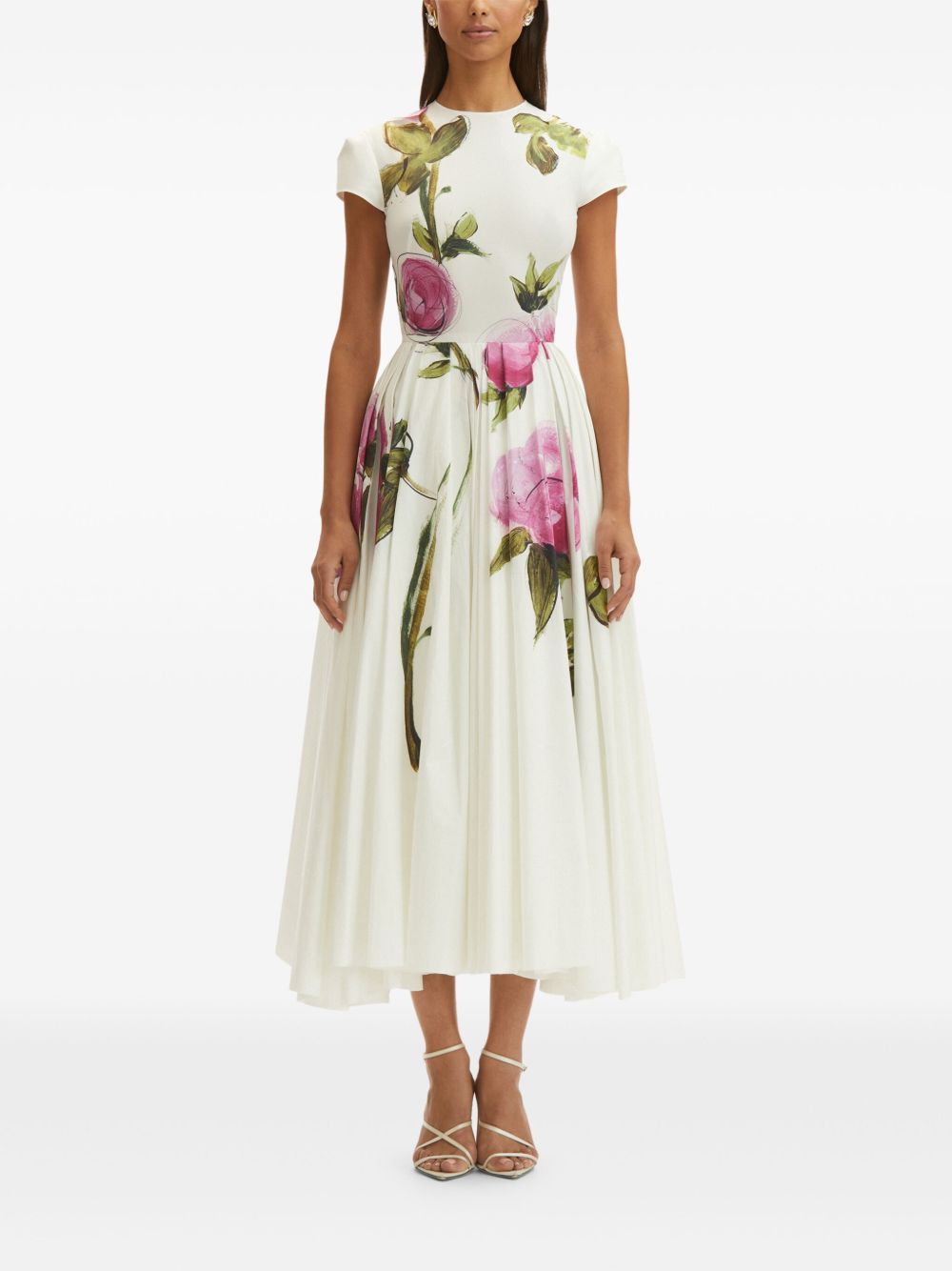 OSCAR DE LA RENTA ROSE-PRINT POPLIN MAXI DRESS