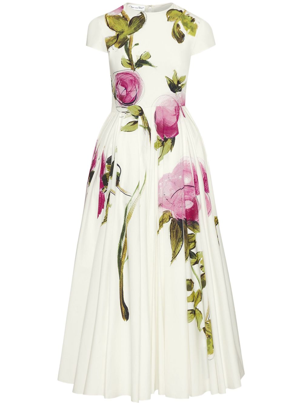 OSCAR DE LA RENTA ROSE-PRINT POPLIN MAXI DRESS