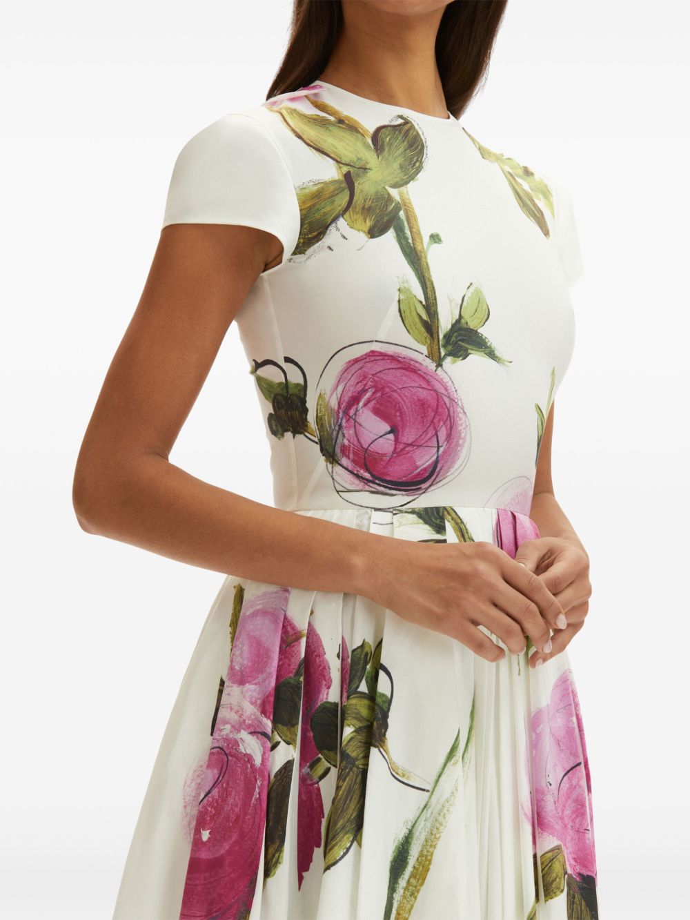 OSCAR DE LA RENTA ROSE-PRINT POPLIN MAXI DRESS