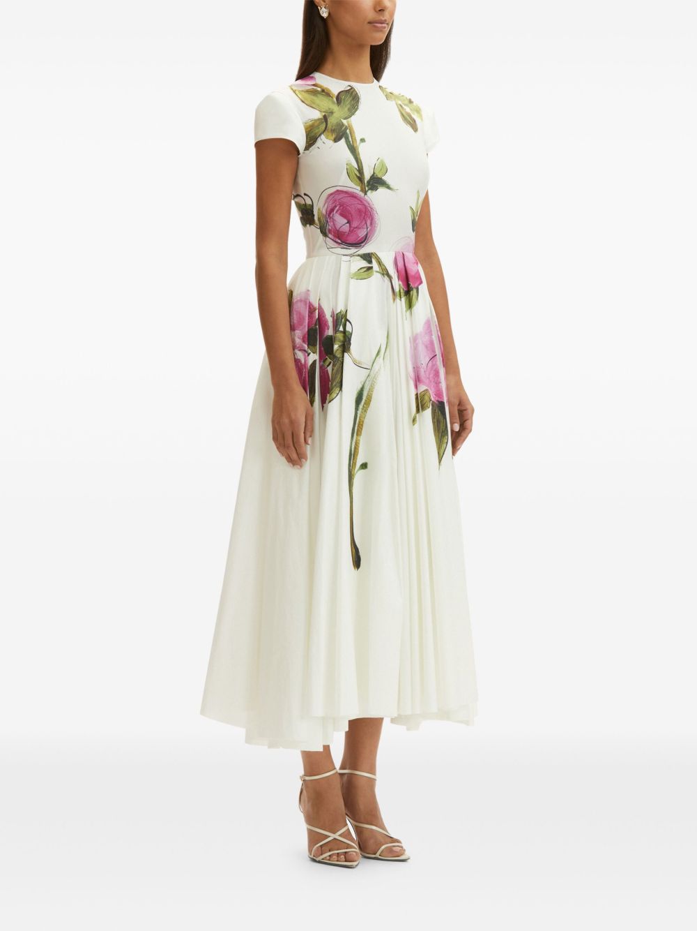 OSCAR DE LA RENTA ROSE-PRINT POPLIN MAXI DRESS