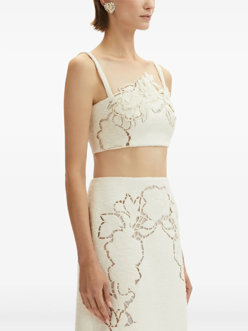 OSCAR DE LA RENTA ROSE CUT-OUT TWEED TOP 