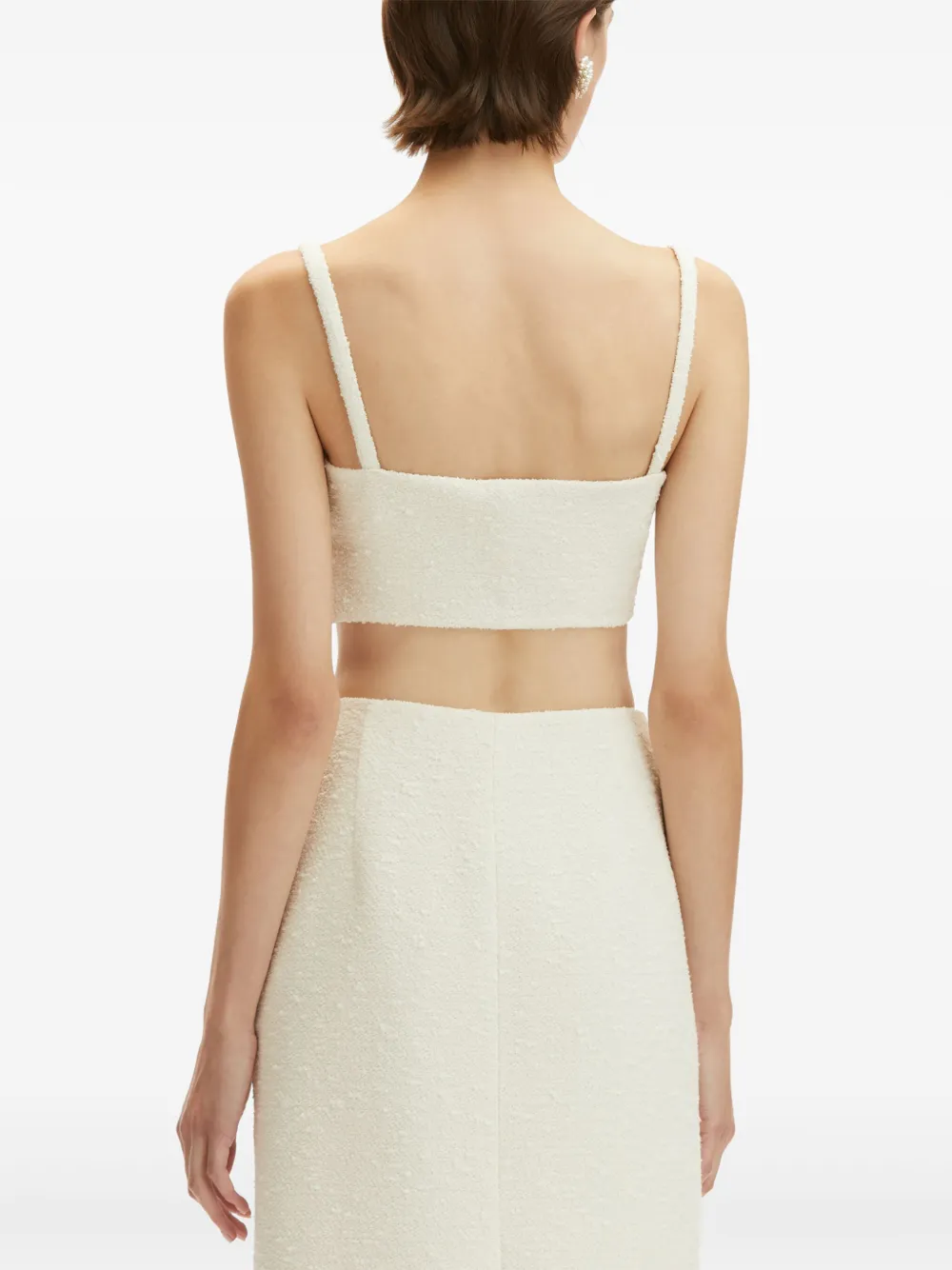 OSCAR DE LA RENTA ROSE CUT-OUT TWEED TOP 
