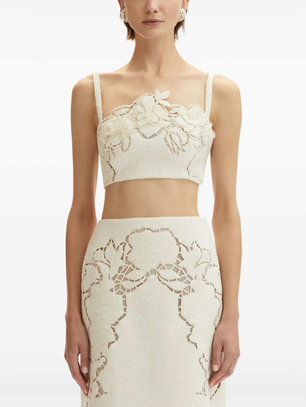 OSCAR DE LA RENTA ROSE CUT-OUT TWEED TOP 