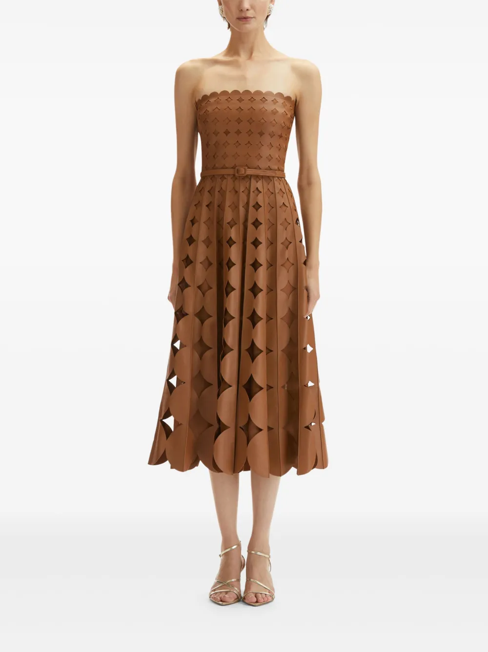 Oscar de la Renta Leren midi-jurk met uitgesneden details - Bruin