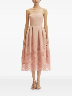 【Oscar de la Renta】ストラップレス フローラルファイユドレス Oscar De La Renta フローラル ストラップレスドレス | ブルー