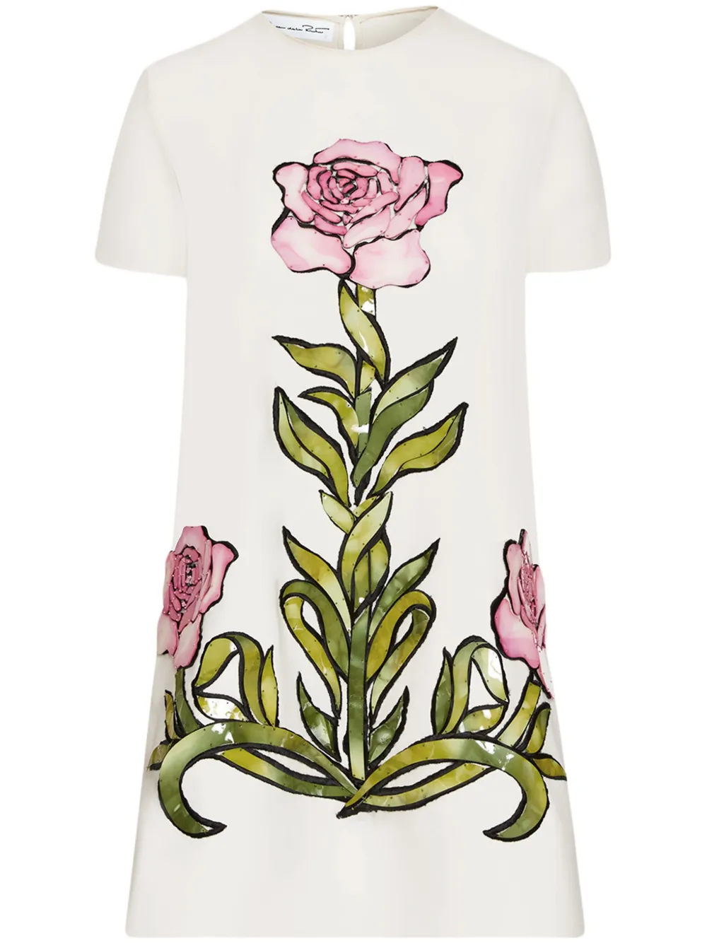 Oscar de la Renta ローズプリント シフトミニドレス - ホワイト Oscar de la Renta ローズプリント シフトミニドレス - ホワイト