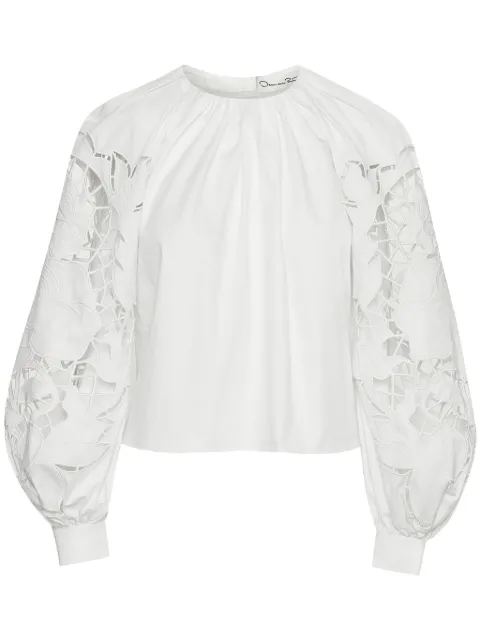Oscar de la Renta English Rose cut-out poplin blouse
