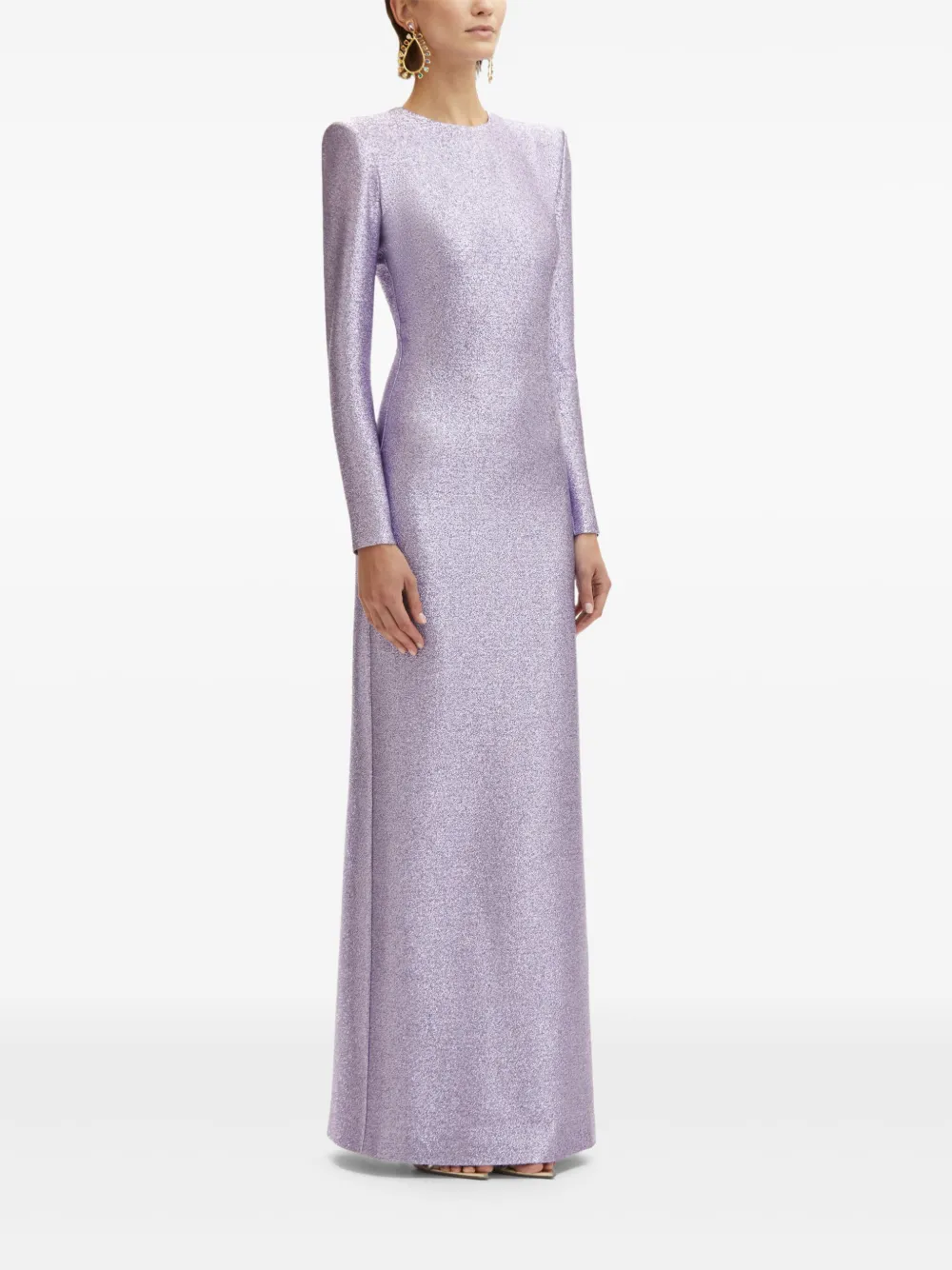 Shop Oscar De La Renta Lamé-effect Column Maxi Dress In Purple