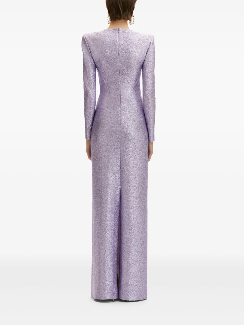 Shop Oscar De La Renta Lamé-effect Column Maxi Dress In Purple