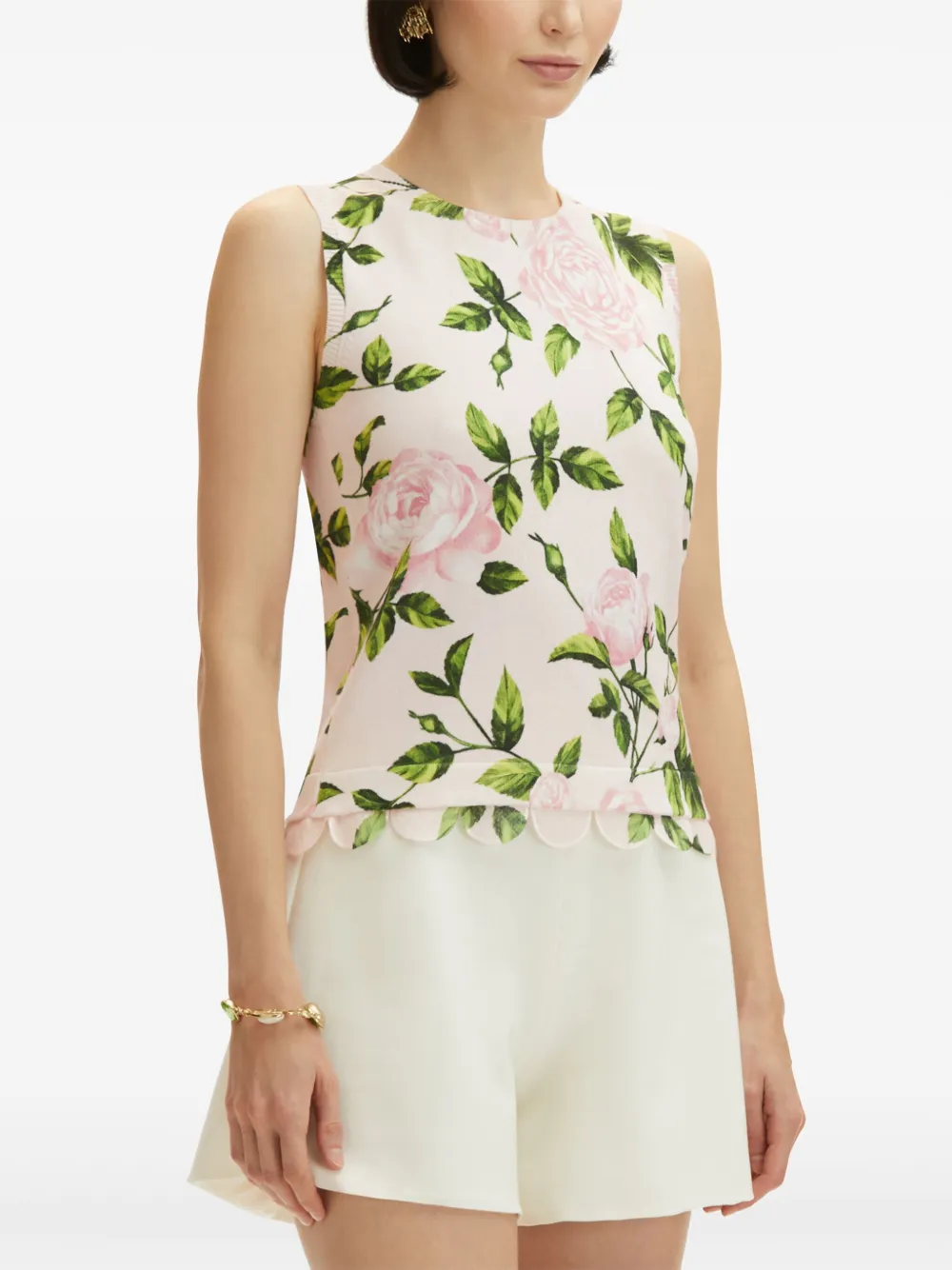 Oscar de la Renta Top met roosprint Groen