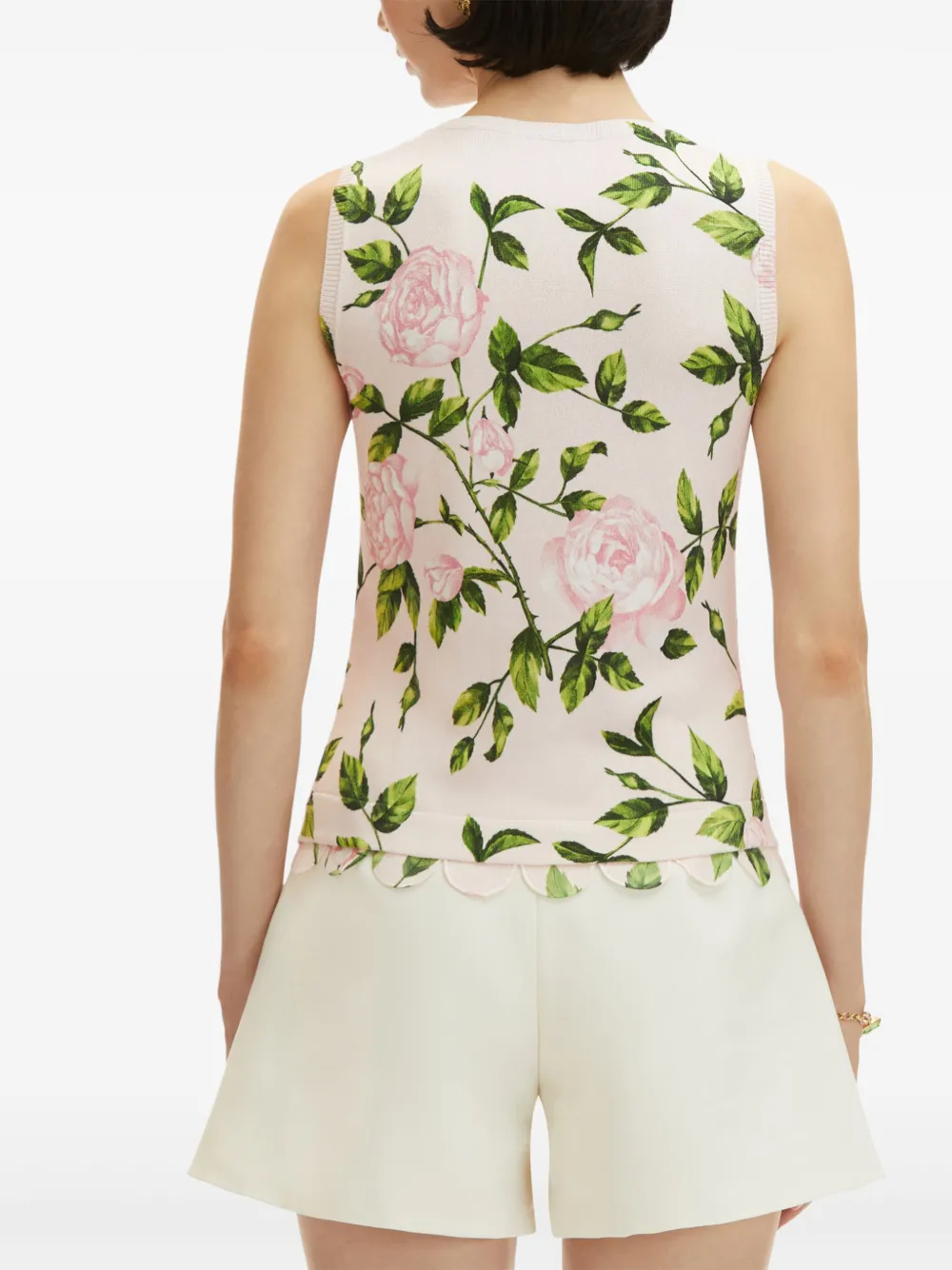 Oscar de la Renta Top met roosprint Groen