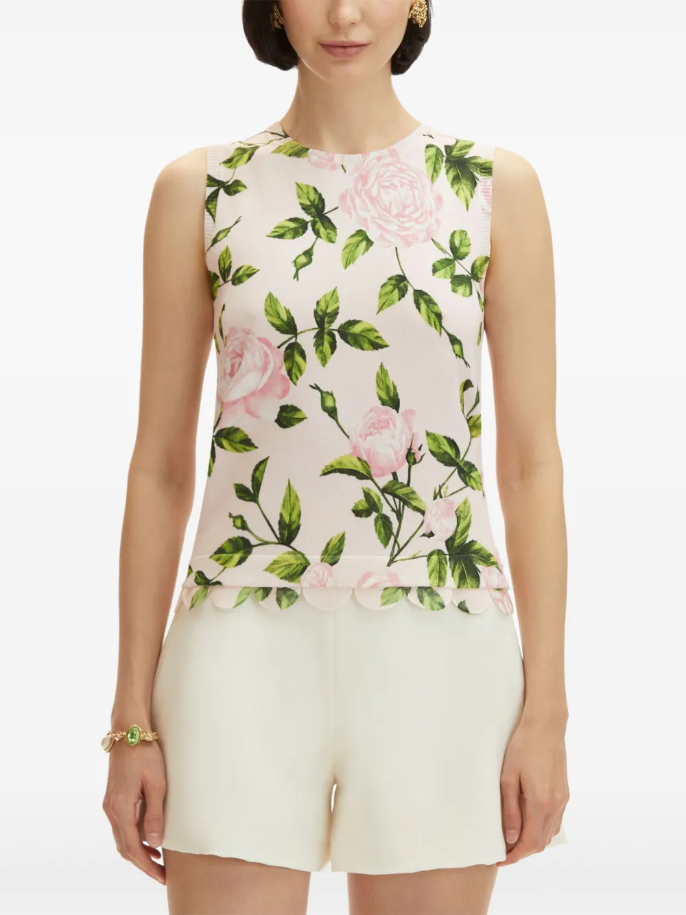 Oscar de la Renta Top met roosprint Groen