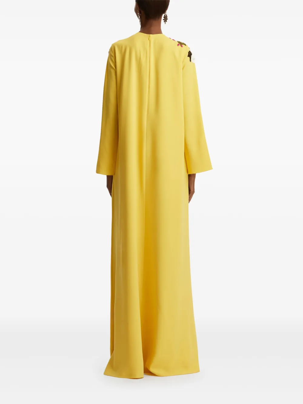 Shop Oscar De La Renta Rose-embroidery Kaftan In Gelb