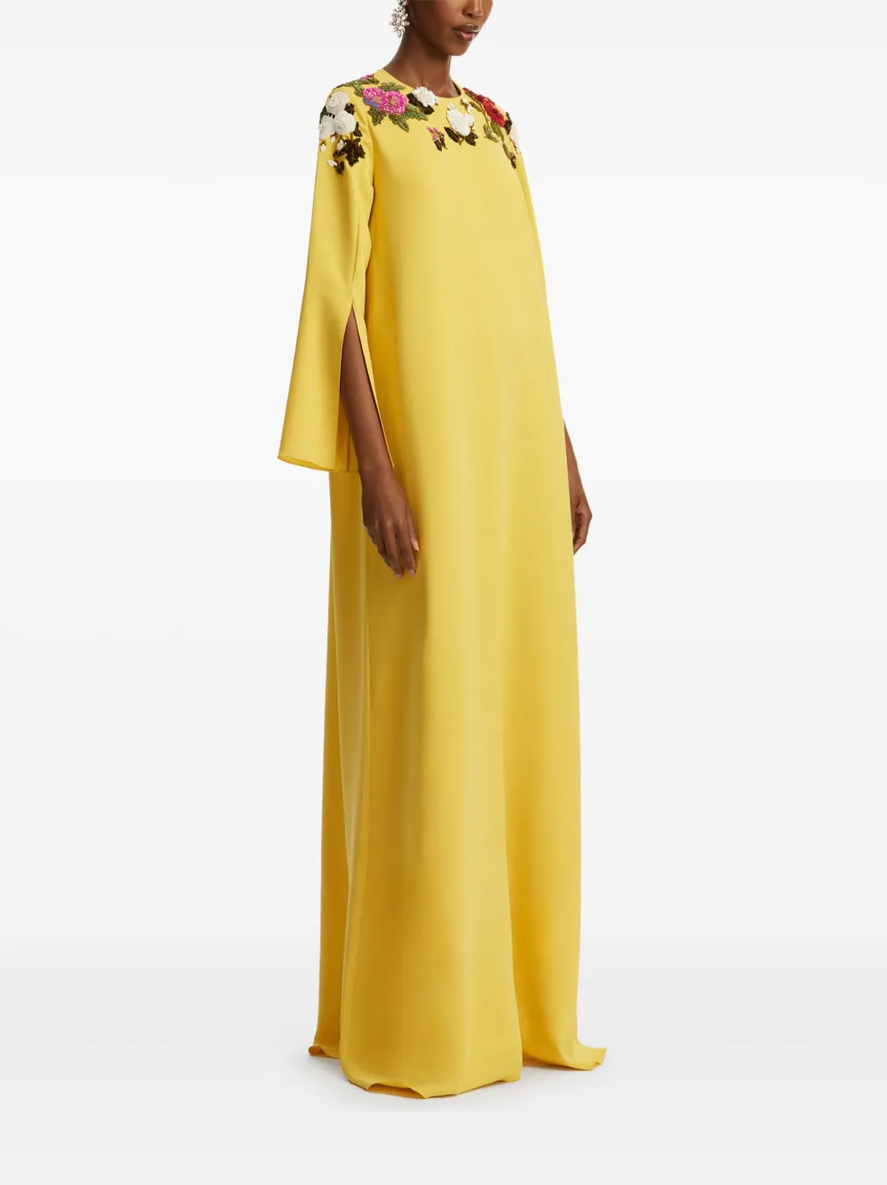 Shop Oscar De La Renta Rose-embroidery Kaftan In Gelb