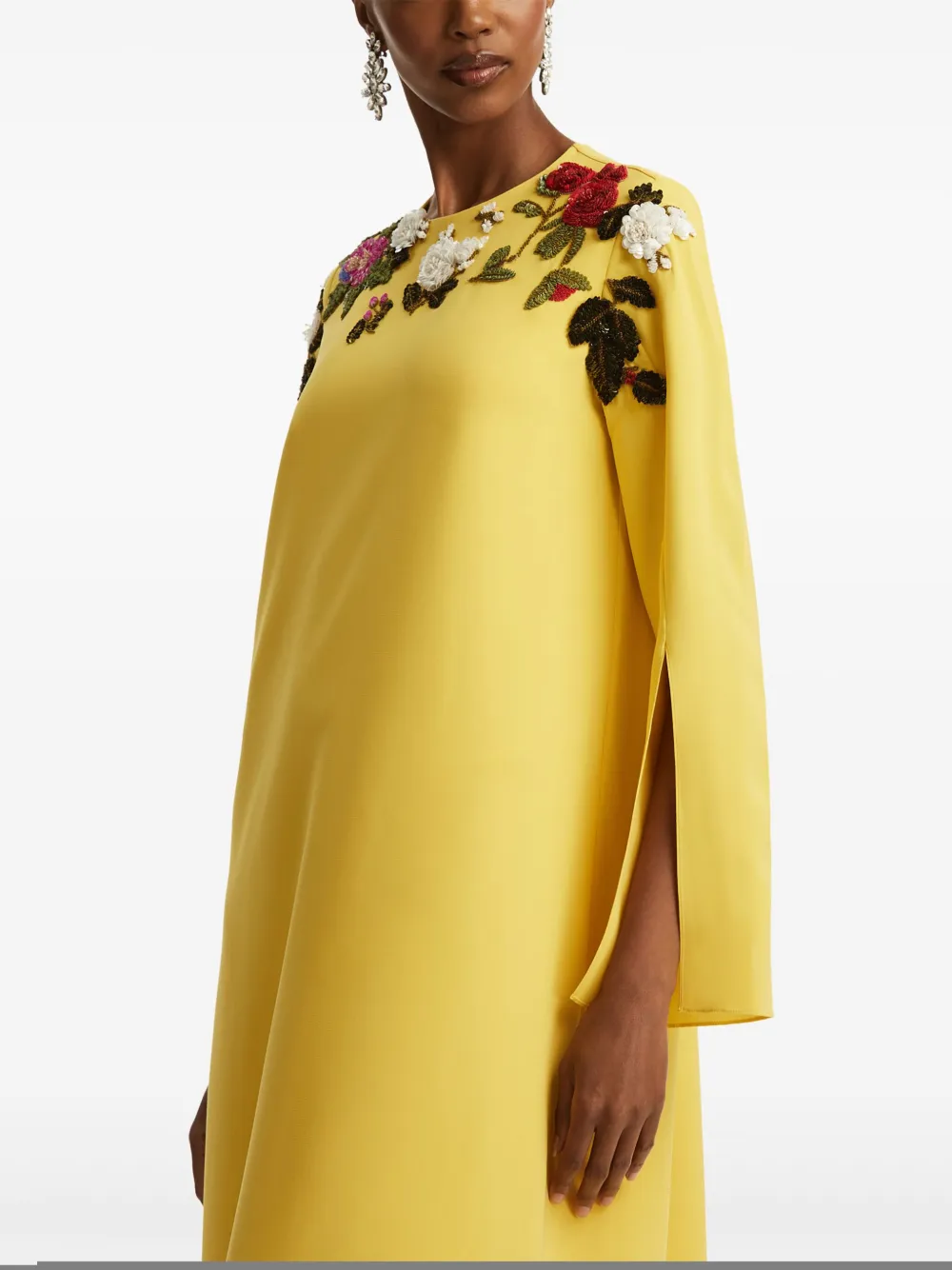 Shop Oscar De La Renta Rose-embroidery Kaftan In Gelb