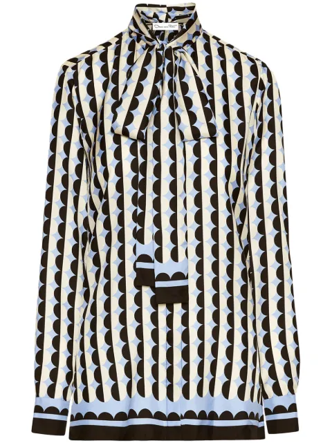 Oscar de la Renta Geometric Circle silk twill blouse