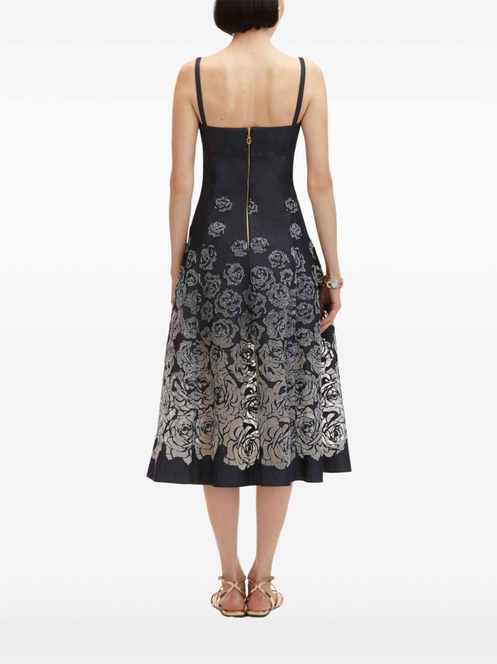 OSCAR DE LA RENTA DEVORÉ-EFFECT DENIM MIDI DRESS