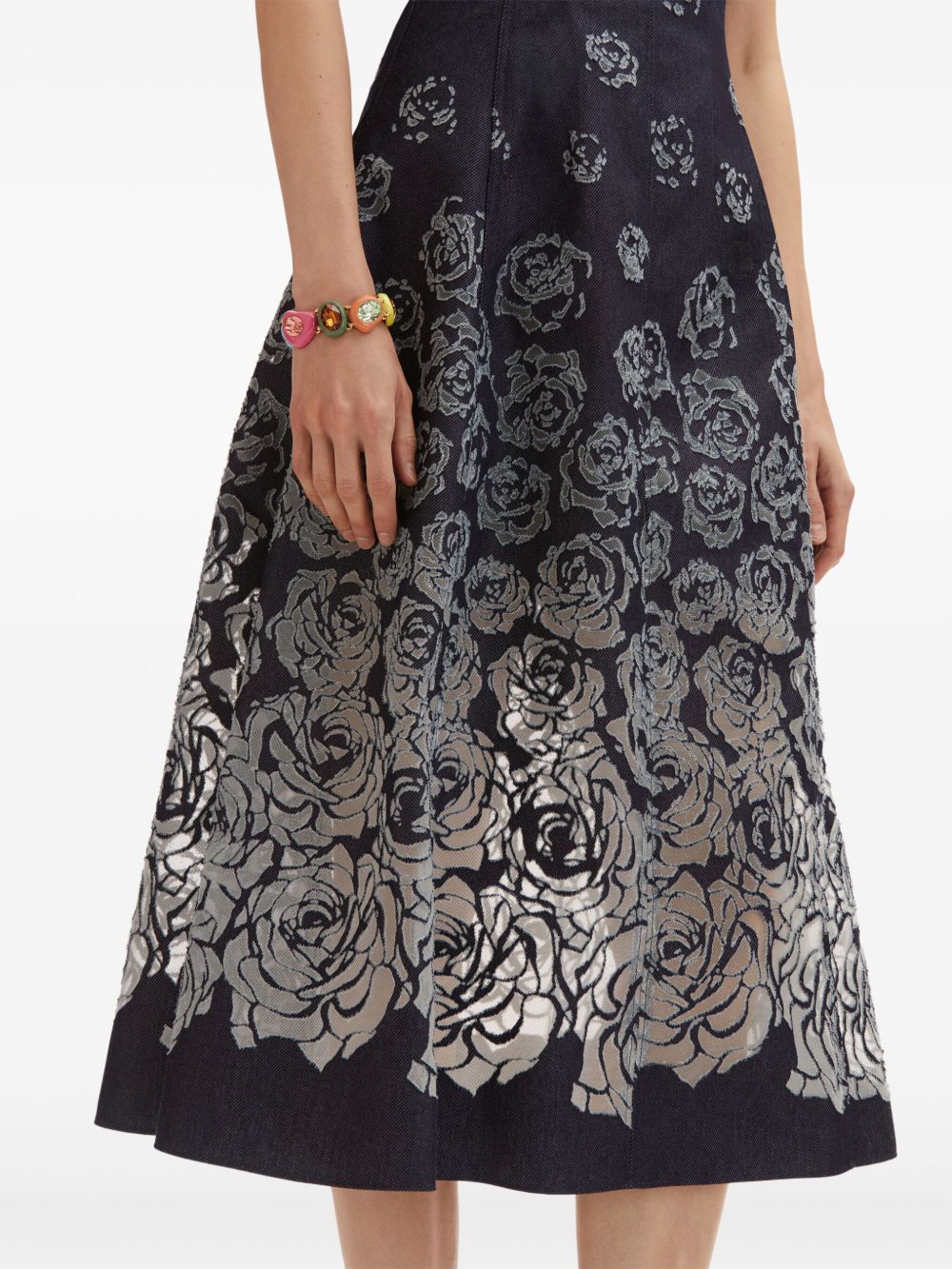 OSCAR DE LA RENTA DEVORÉ-EFFECT DENIM MIDI DRESS