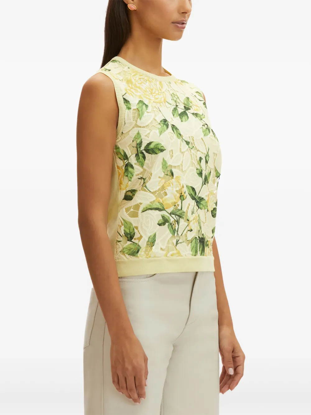 Shop Oscar De La Renta English Rose Guipure Tank Top In Yellow
