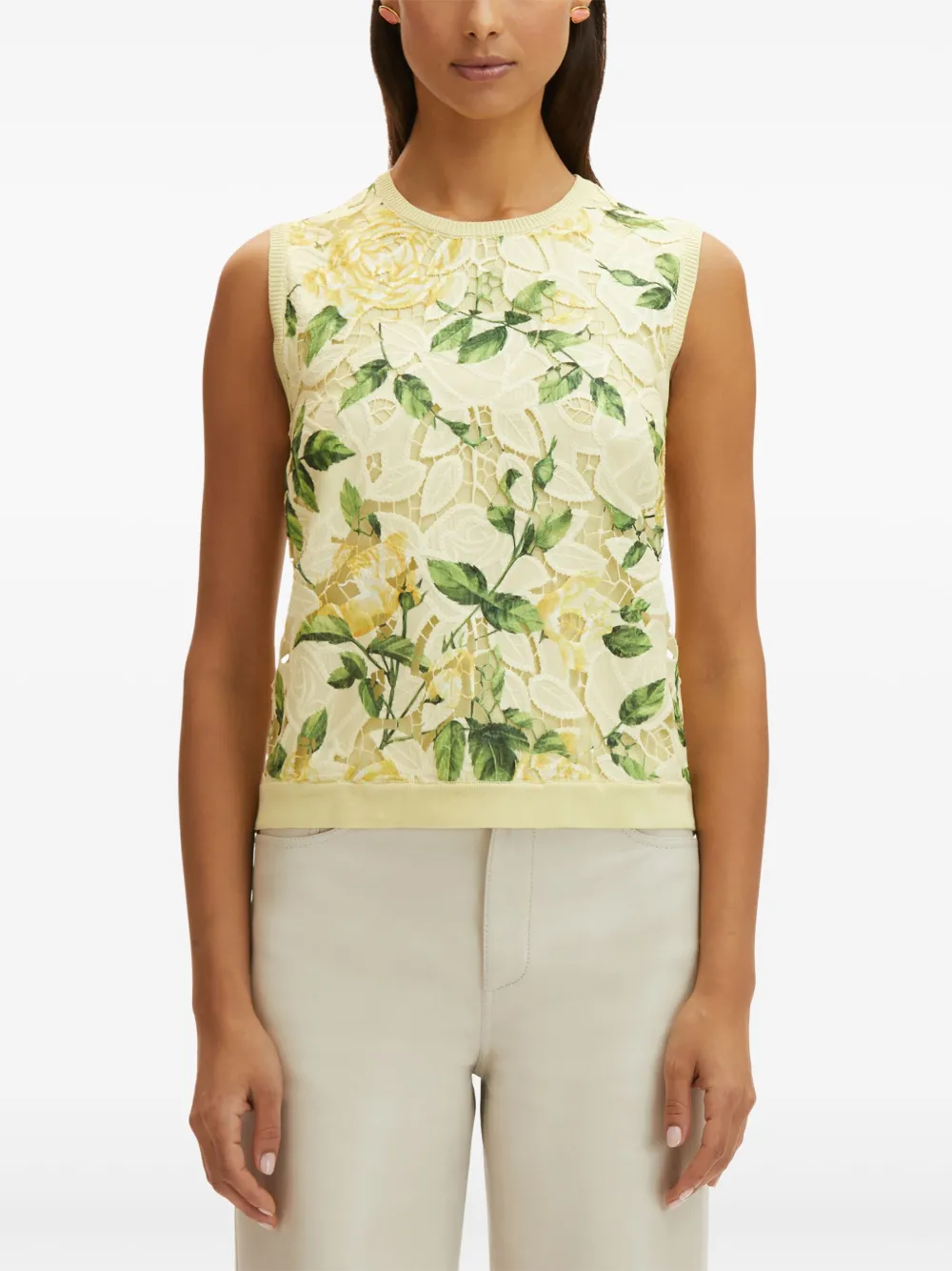 Shop Oscar De La Renta English Rose Guipure Tank Top In Yellow