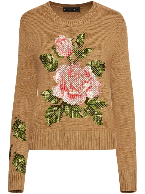 Oscar de la Renta English Rose embroidered jumper