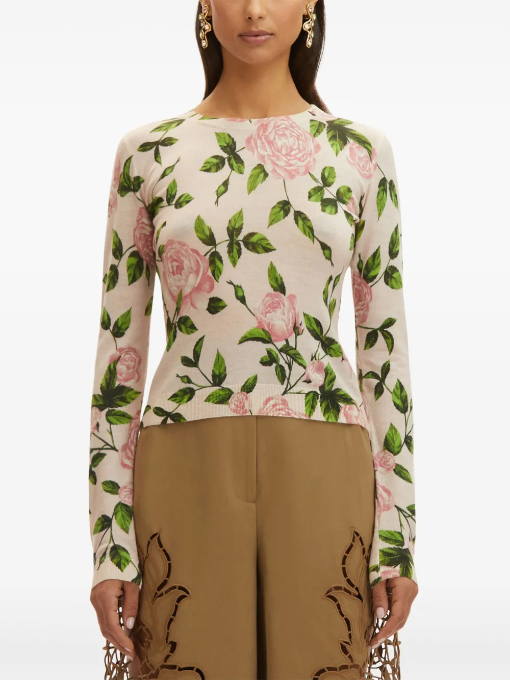 Shop Oscar De La Renta English Rose Print Jumper In Neutrals