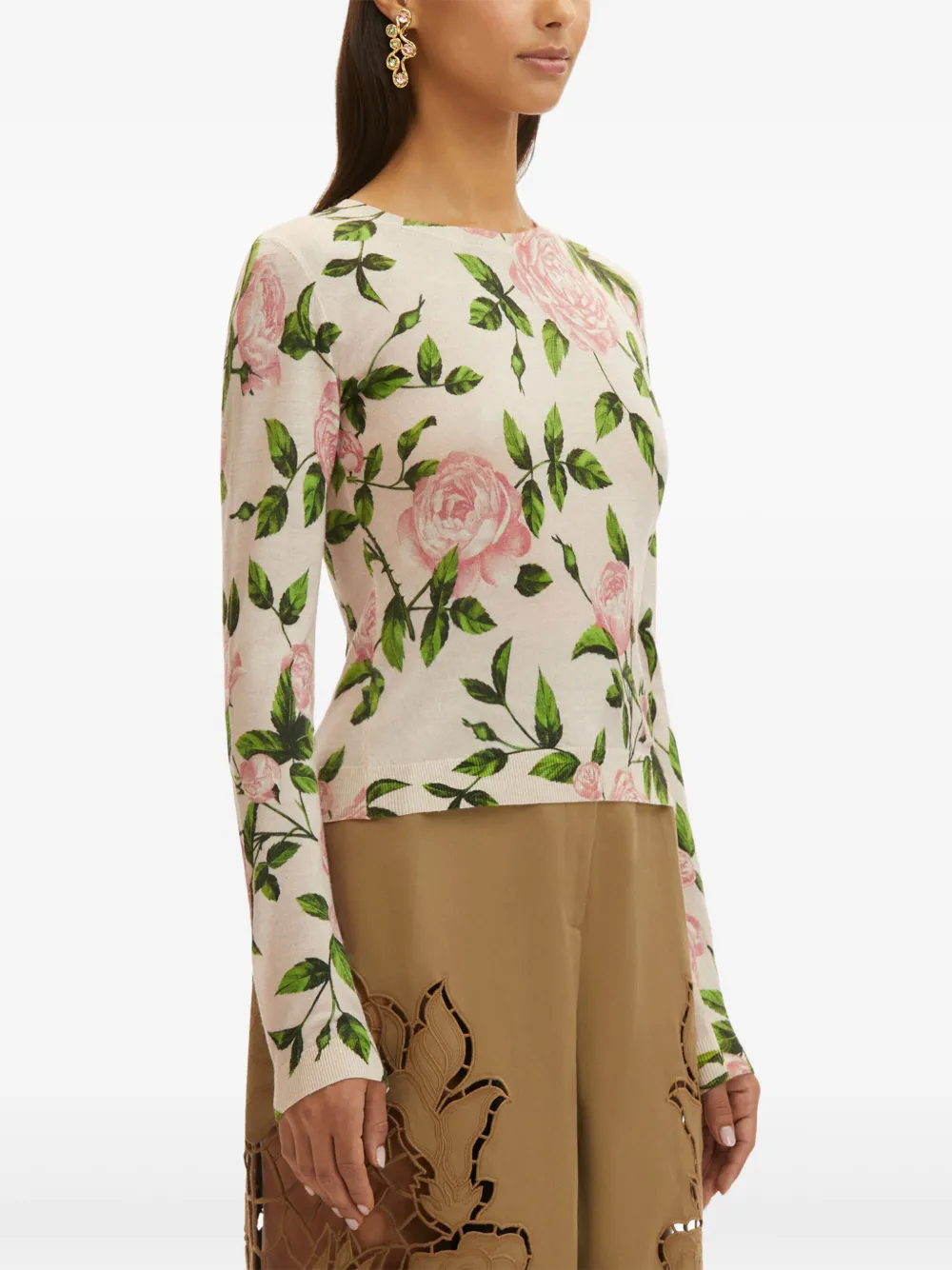 Shop Oscar De La Renta English Rose Print Jumper In Neutrals