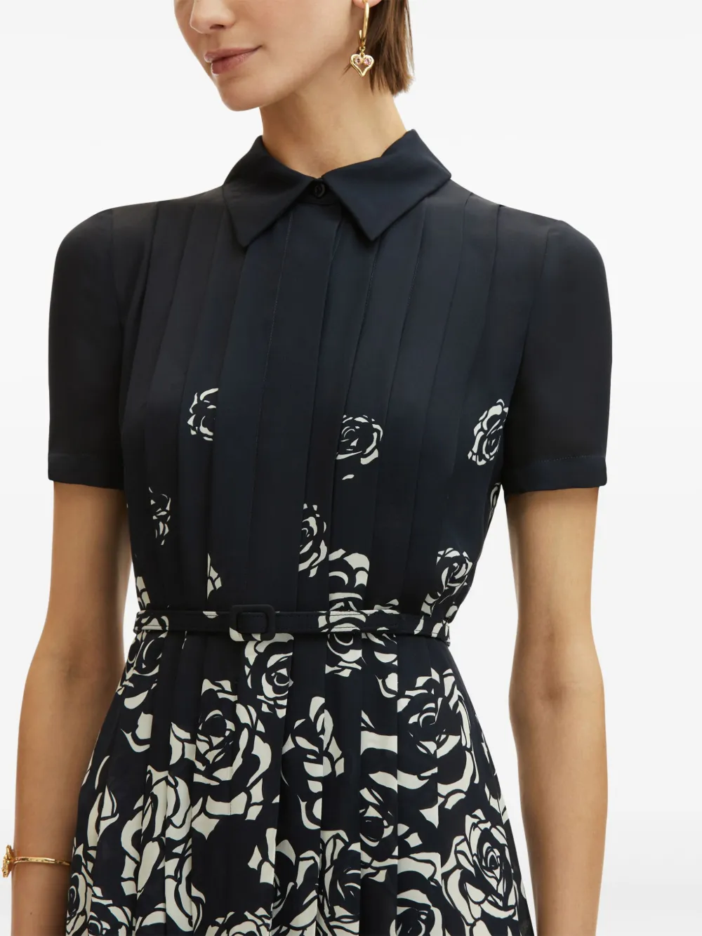 Oscar de la Renta Midi-jurk met roosprint Zwart