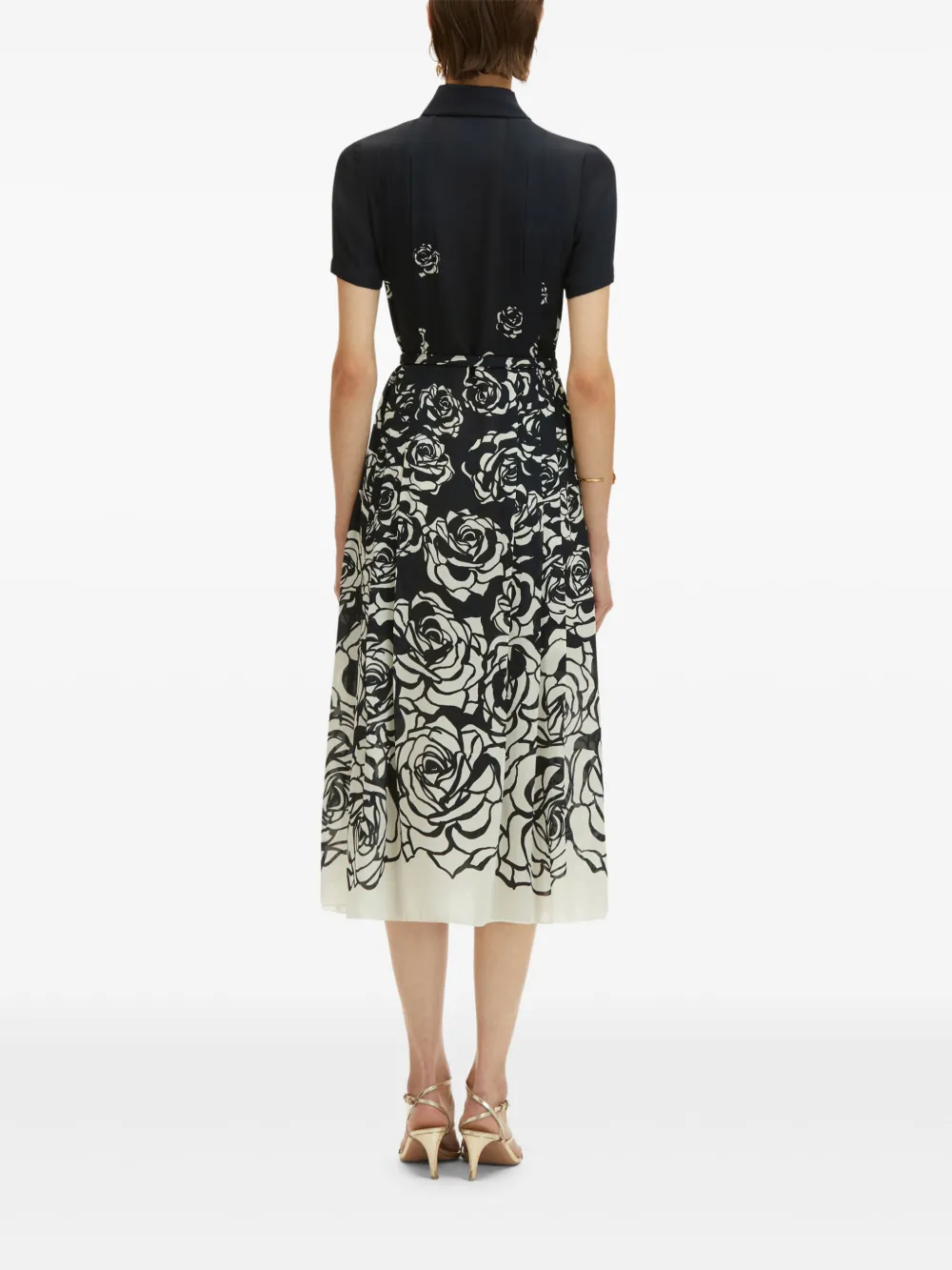 Oscar de la Renta Midi-jurk met roosprint Zwart