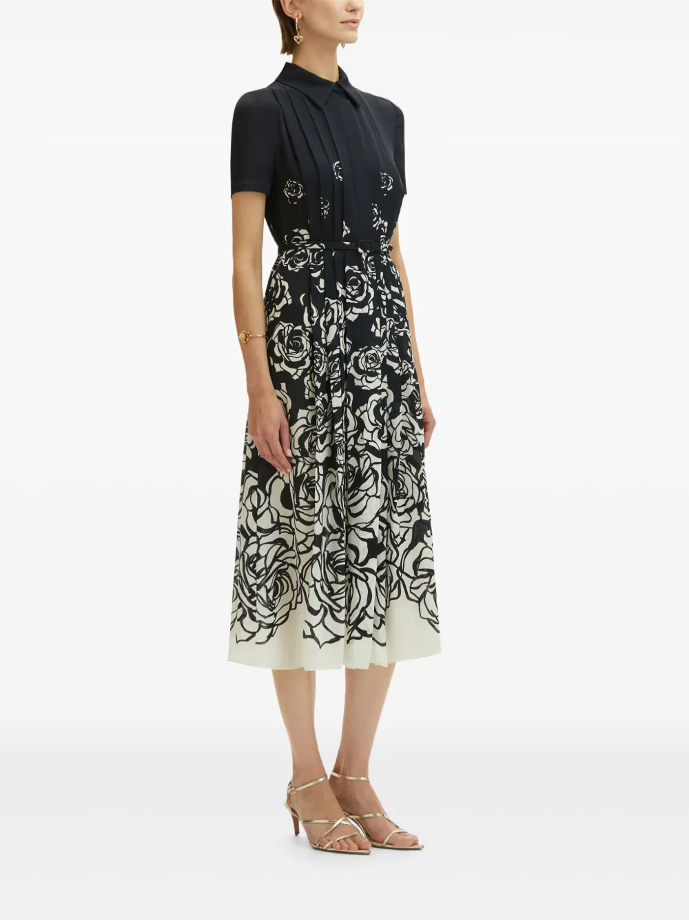 Oscar de la Renta Midi-jurk met roosprint Zwart